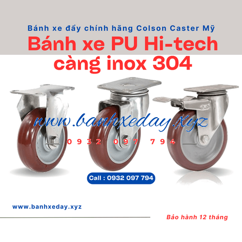 Bánh xe đẩy PU càng inox 304 tại Bình Dương Colson Caster Mỹ